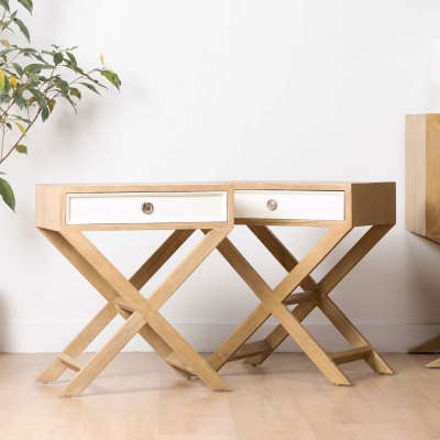 PACK 2 BEDSIDE WHITE TABLES MILL