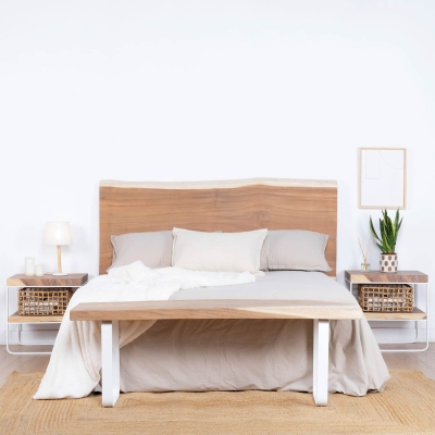 PACK HEADBOARD NATURA + 2 BEDSIDE TABLES NAYI + WHITE BENCH NAYI