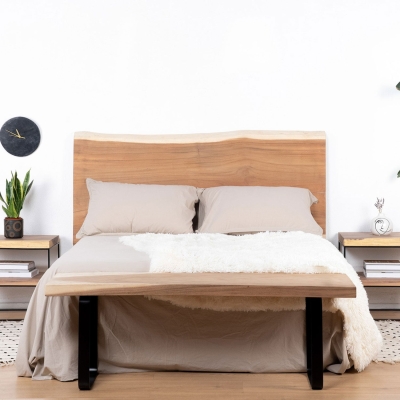 PACK HEADBOARD NATURA + 2 BEDSITE TABLES NAYI + BLACK BENCH NAYI