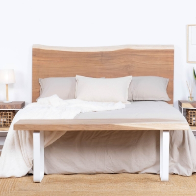 PACK HEADBOARD NATURA + 2 BEDSIDE TABLES NAYI + WHITE BENCH NAYI