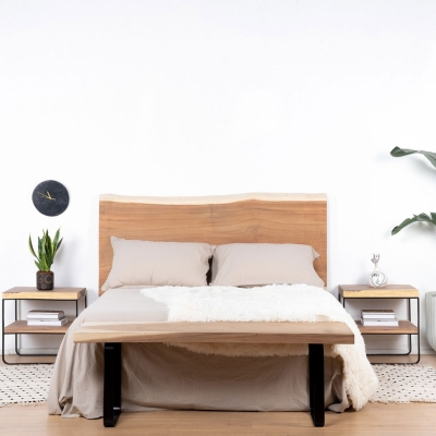 PACK HEADBOARD NATURA + 2 BEDSITE TABLES NAYI + BLACK BENCH NAYI