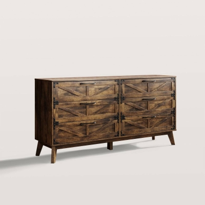 Wide Wood 6 Drawers Dresser Storage Cabinet