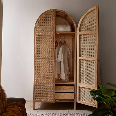 Hand Woven Rattan Single Or Double Door Wardrobe