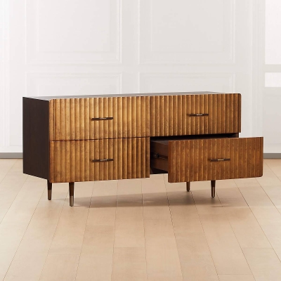 Convex Textured Dresser with 4 Drawers And Brass Colored Handles