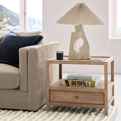 Natural Color End Table with Drawer for Home Living Room
