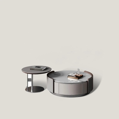 Gray Stone Modern Round Coffee Table TV Stand
