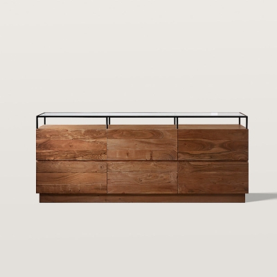 6-Drawer Side Cabinet with Suspend Glass Top