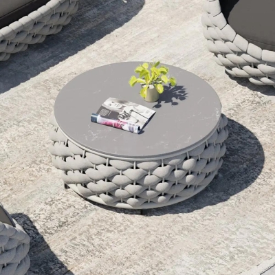 Modern Faux Marble Top Round Outdoor Coffee Table