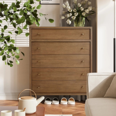 42in Mid-Century Wood Dresser Chest of Drawers