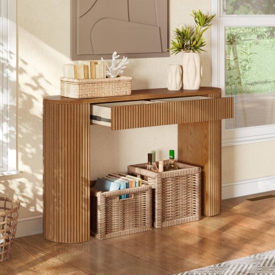 Stereoscopic Texture Console Table with 2 Hidden Drawers