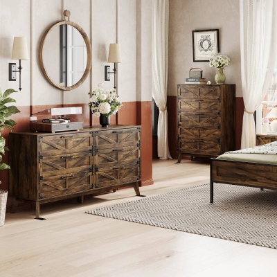 Wide Wood 6 Drawers Dresser Storage Cabinet