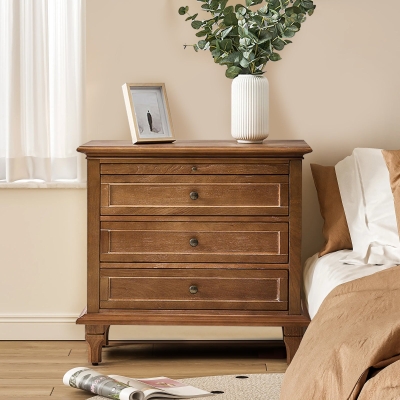 3-Drawer Nightstand Cabinet with Built-In Charge Station