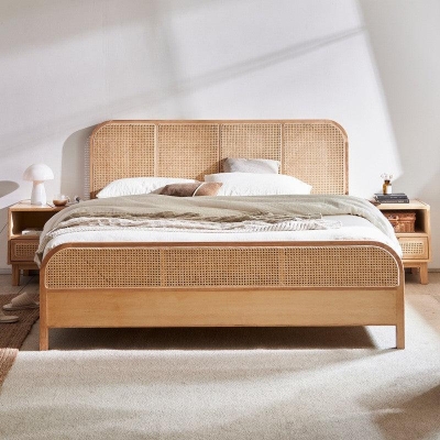 Filip Wooden Rattan Bed