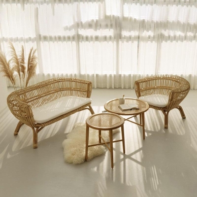 Alaginiyan Wooden Rattan Round Coffee Table