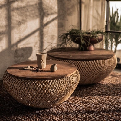 T&oacute;mas Rustic Rattan Round Coffee Table