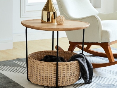 Aksel Scandinavian Wooden Rattan Round Coffee Table