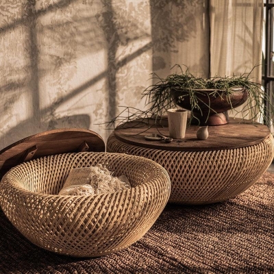 T&oacute;mas Rustic Rattan Round Coffee Table