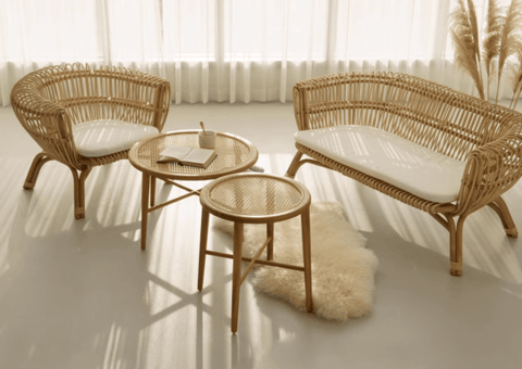 Alaginiyan Wooden Rattan Round Coffee Table