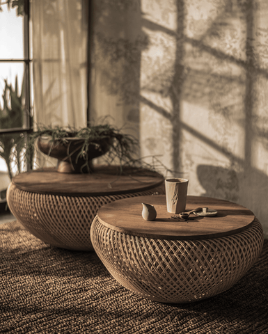 Rustic Rattan Round Coffee Table